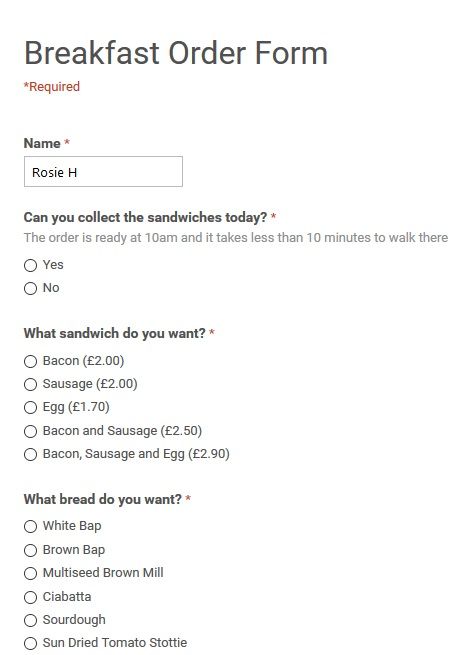 breakfast order form